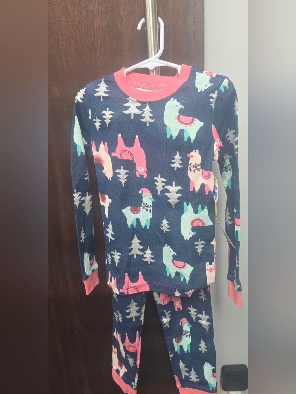 Tucker + Tate Navy Llama Print Holiday Pajama Set with Pink Trim Size 7 NWT